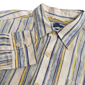 Tommy Bahama Mens Striped 100% Linen Long Sleeve Button Down Shirt Size L Relax